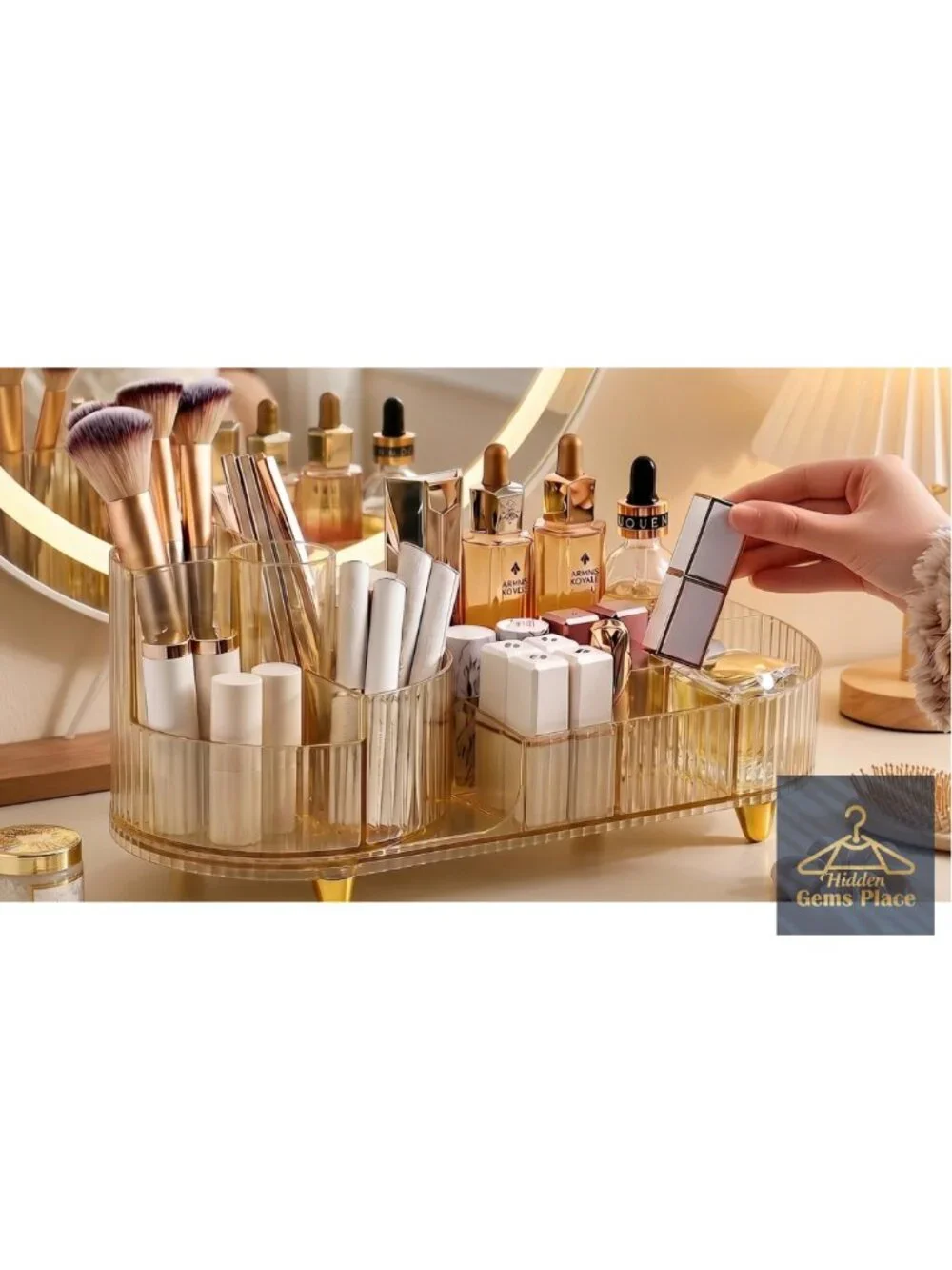 Rotating Makeup Organizer Acrylic Cosmetic Display Case Large Beauty Brush